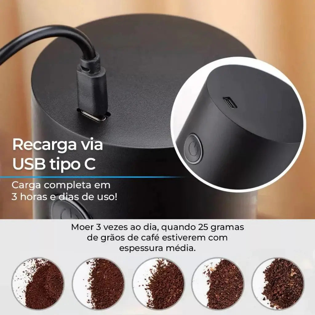 Moedor de café cilíndrico preto do Produto Moedor Café Portátil Gold Café Perfeito Ricaly