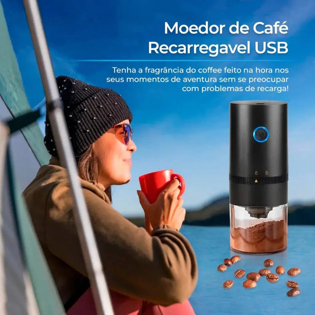 Moedor de café portátil Gold Café Perfeito Ricaly para moagem rápida e prática