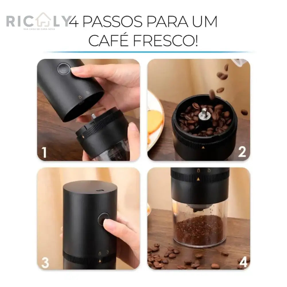 Moedor de Café Portátil Gold Sem Fio: Café Perfeito Ricaly