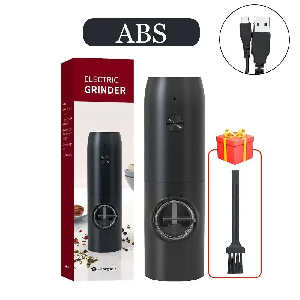 Moedor de Pimenta Elétrico Recarregável USB - Aço Inoxidável - 5 Níveis de Moagem - Perfeito para Cozinhas Modernas 1 Kit Preto com base