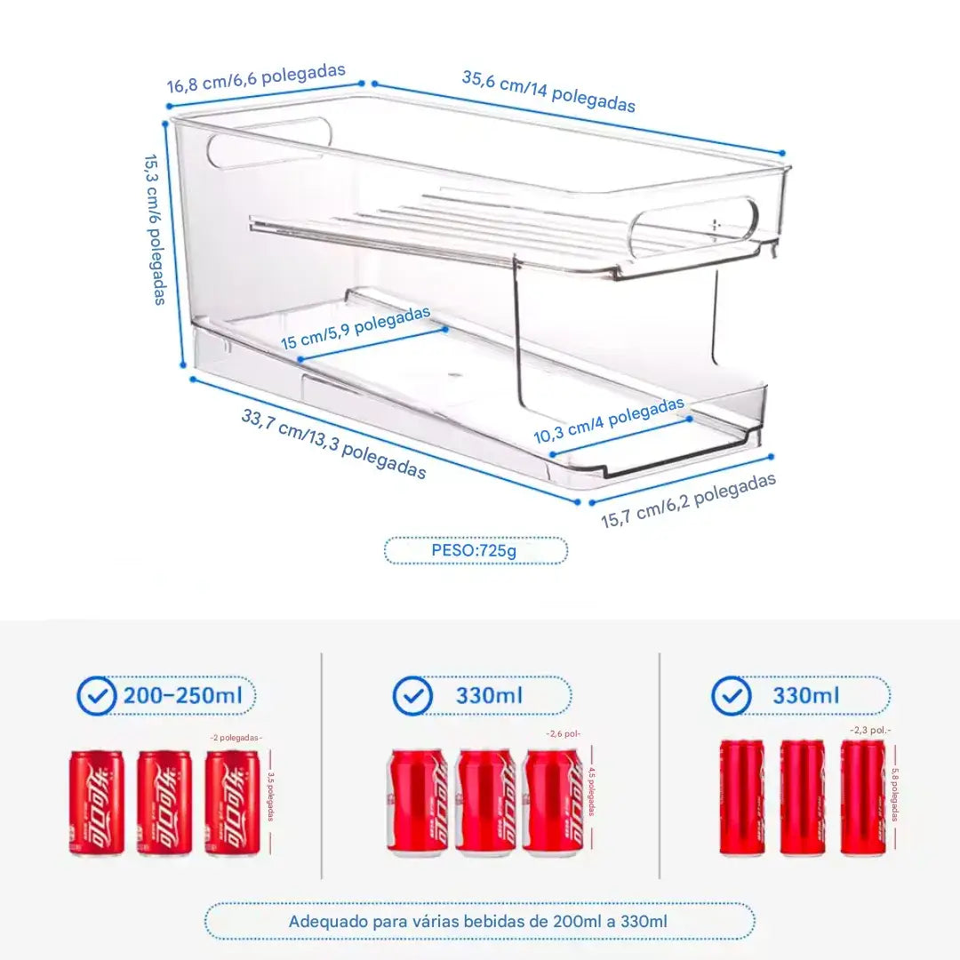 Organizador de latas de plástico transparente para geladeira Ricaly com dimensões