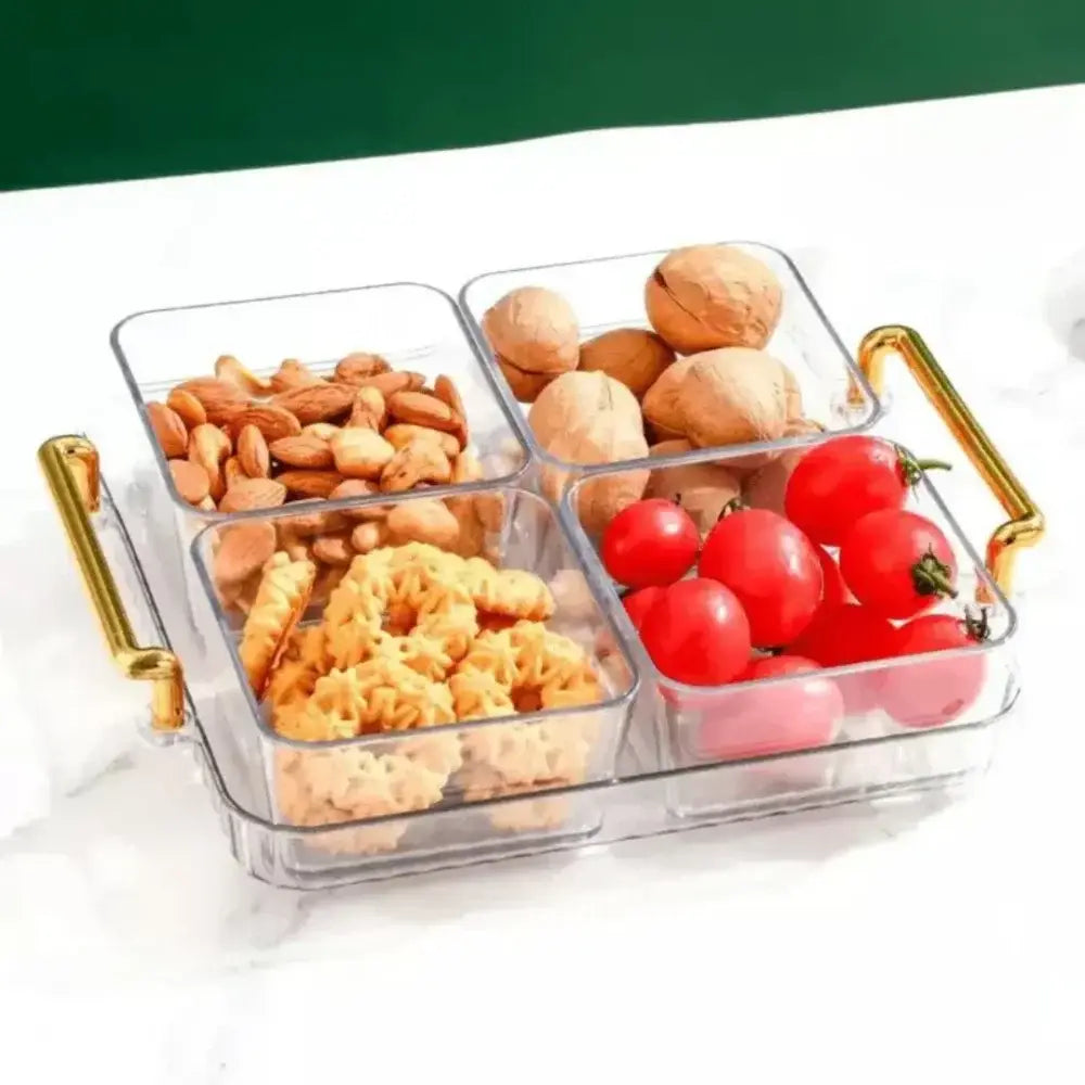 Travessa organizadora com quatro compartimentos e snacks, Ricaly Organizaçao Eficiente