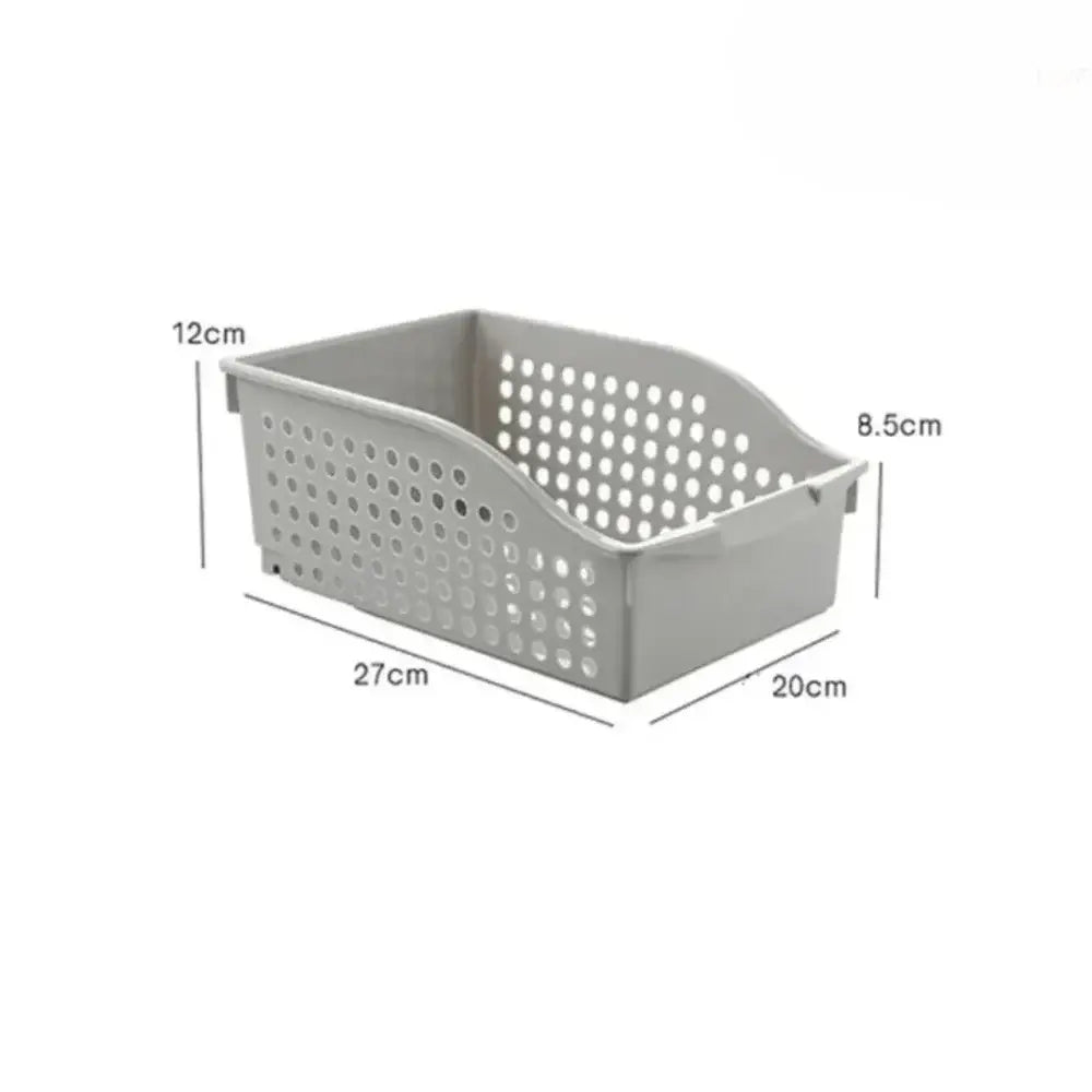 Cesta de armazenamento em plástico cinza com dimensões do Organizador Branco Ricaly