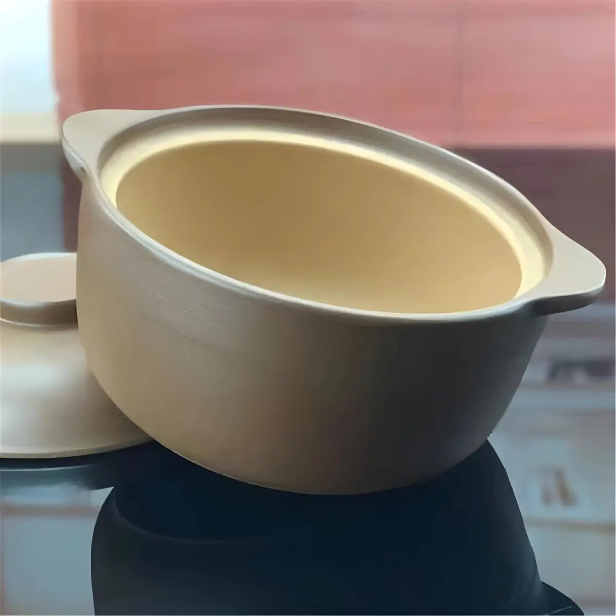 Panela de barro artesanal de cerâmica na cor bege para cozinhar 0.8L Ricaly