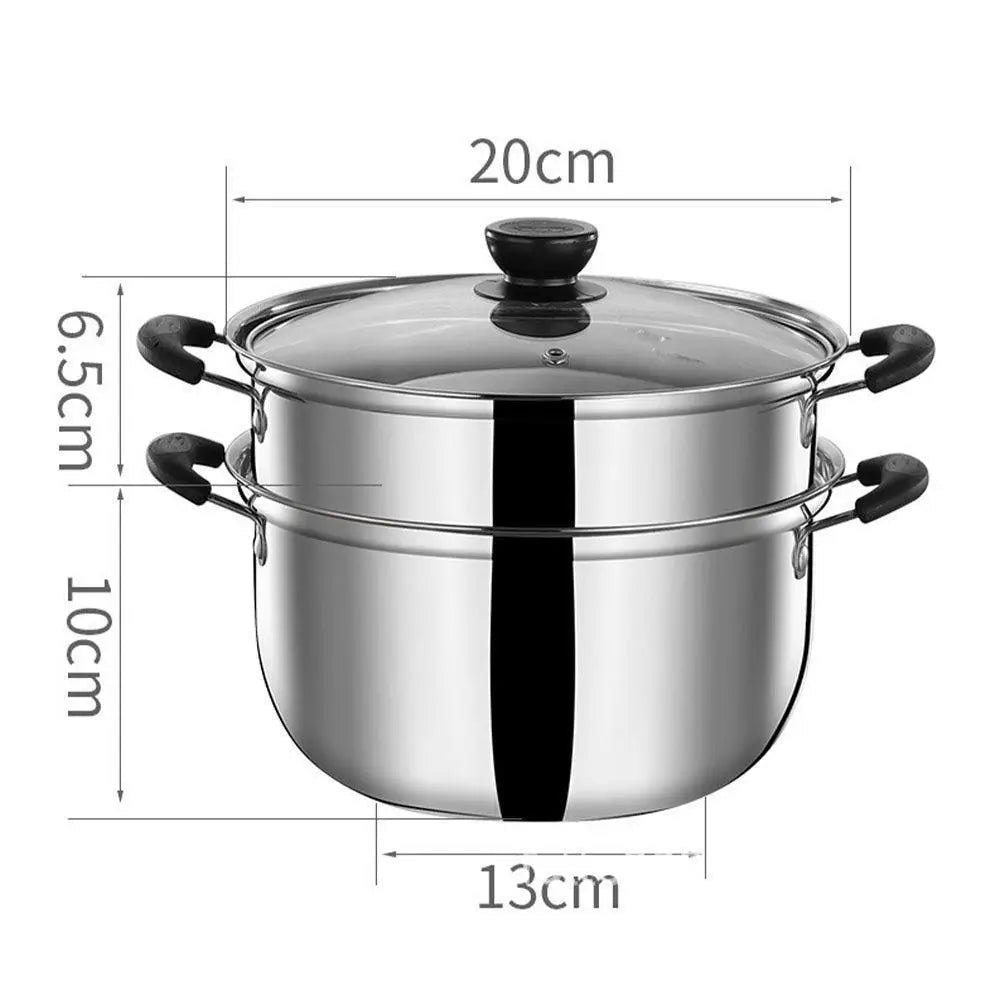 Panela Inox Cozinhar Vapor 2 Em 1 com tampo de vidro e pracetas de aço inox