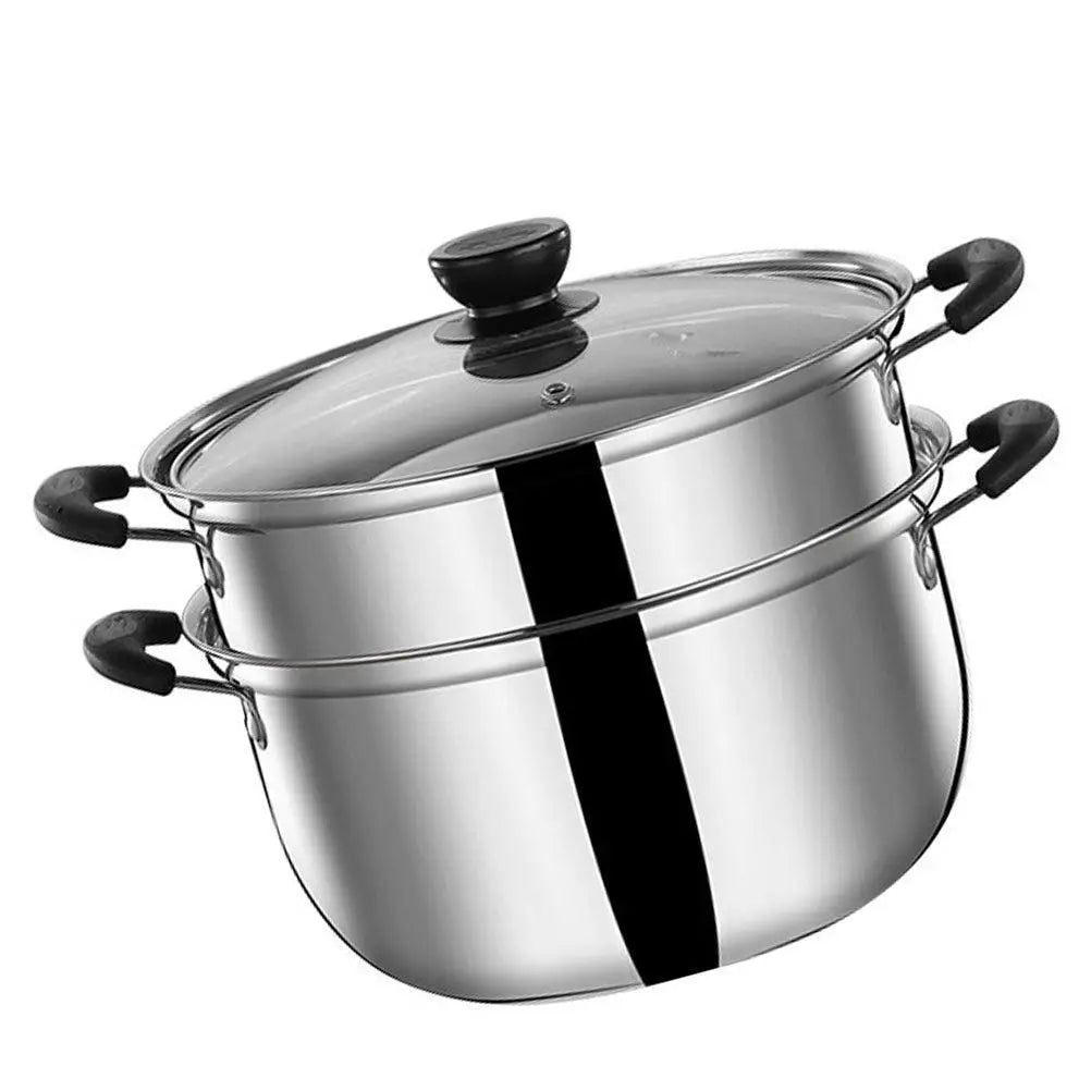 Panela Inox Cozinhar Vapor 2 Em 1 com panela de aço inox e tampa de vidro