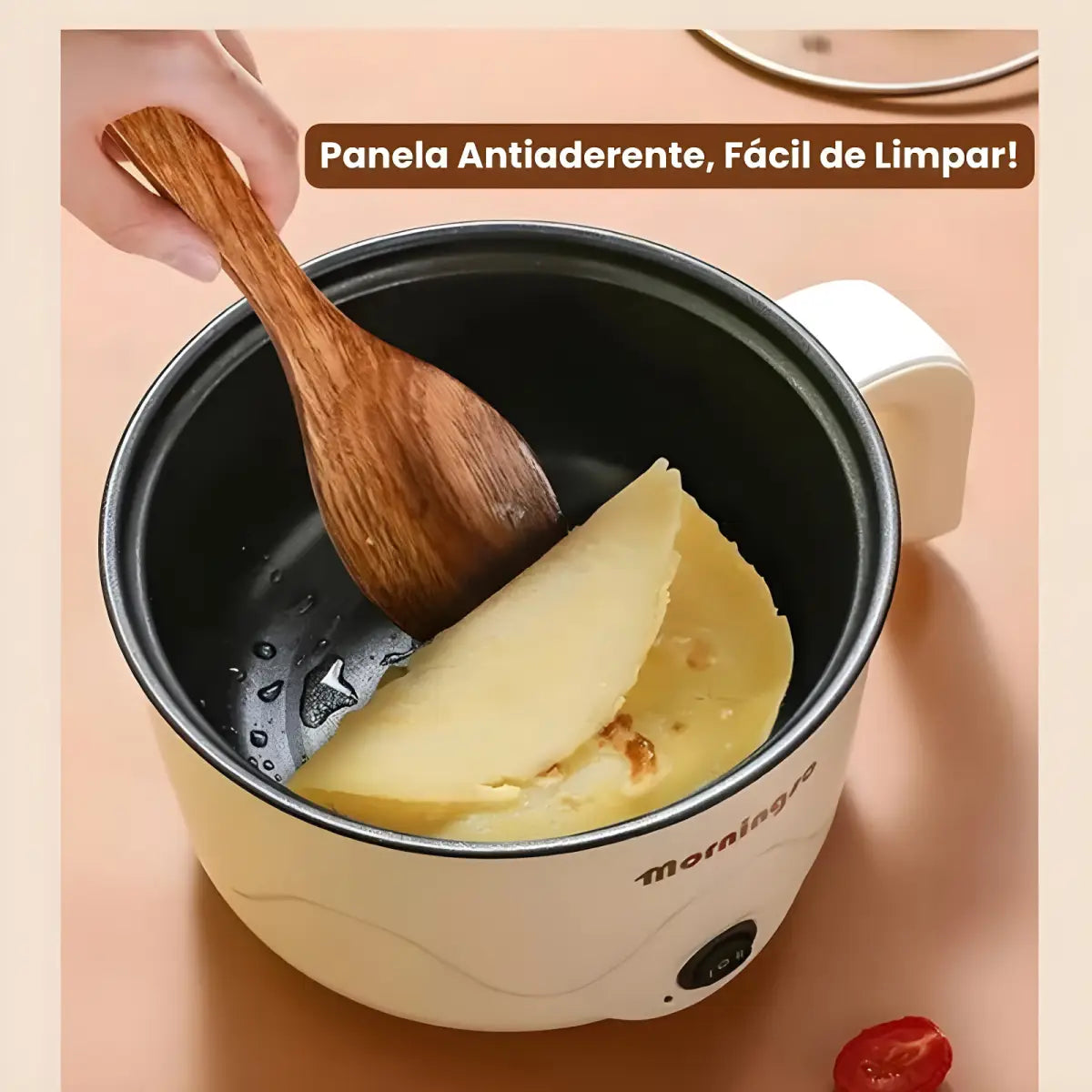 Panela elétrica multifuncional padrão com revestimento antiaderente e espátula de madeira