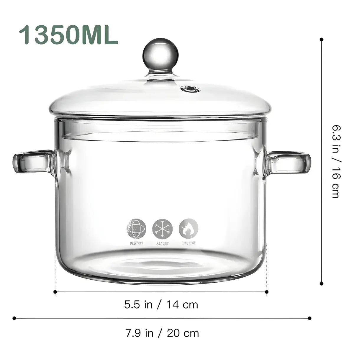 Panela Sopa Vidro Transparente 1350ml Ricaly com tampa para cozinhar e servir