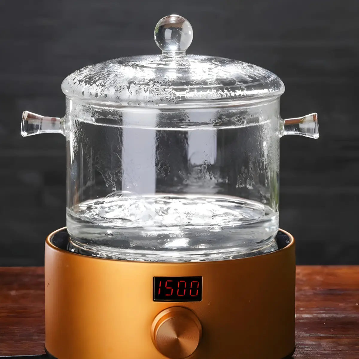Panela de vidro transparente com tampa em fogão elétrico - Ricaly 1350ml