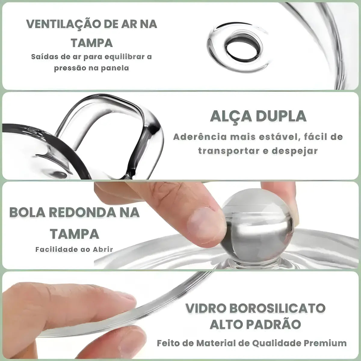 Lente de vidro transparente com pega robusta na panela Sopa Vidro Ricaly