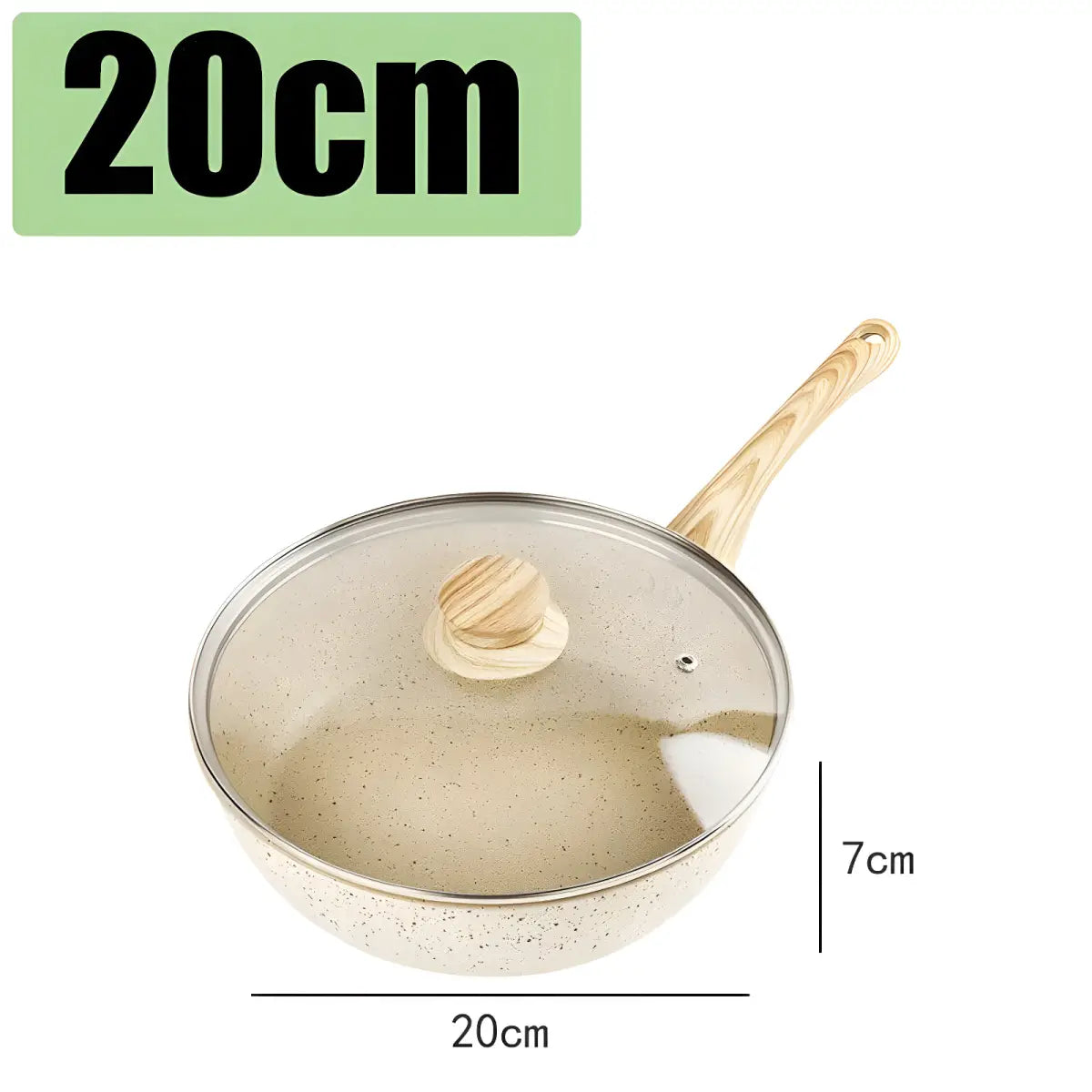 Panela Wok Antiaderente Ricaly | 20 cm com Tampa de Vidro coberto bege panela Mais Vendidos Compre