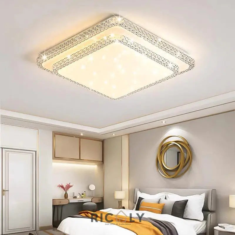 Plafon LED 2 Andar Céu Estrelado 36W - Luminária Decorativa com 3 Cores Ricaly , Ideal para Ambientes Comerciais e Residenciais QUADRADO 24W 35X35CM