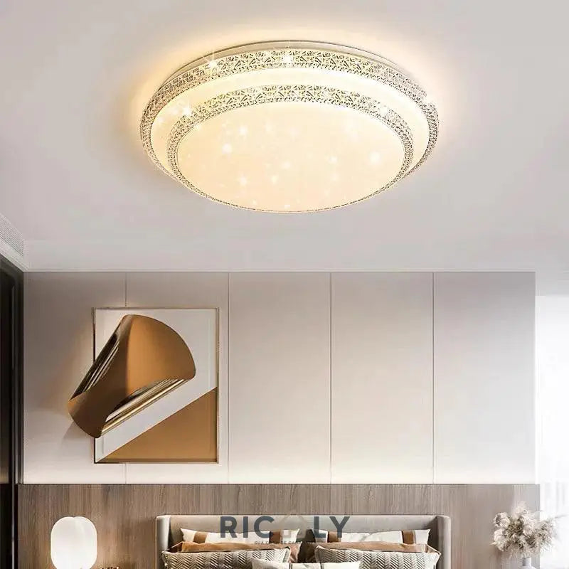 Plafon LED 2 Andar Céu Estrelado 36W - Luminária Decorativa com 3 Cores Ricaly , Ideal para Ambientes Comerciais e Residenciais