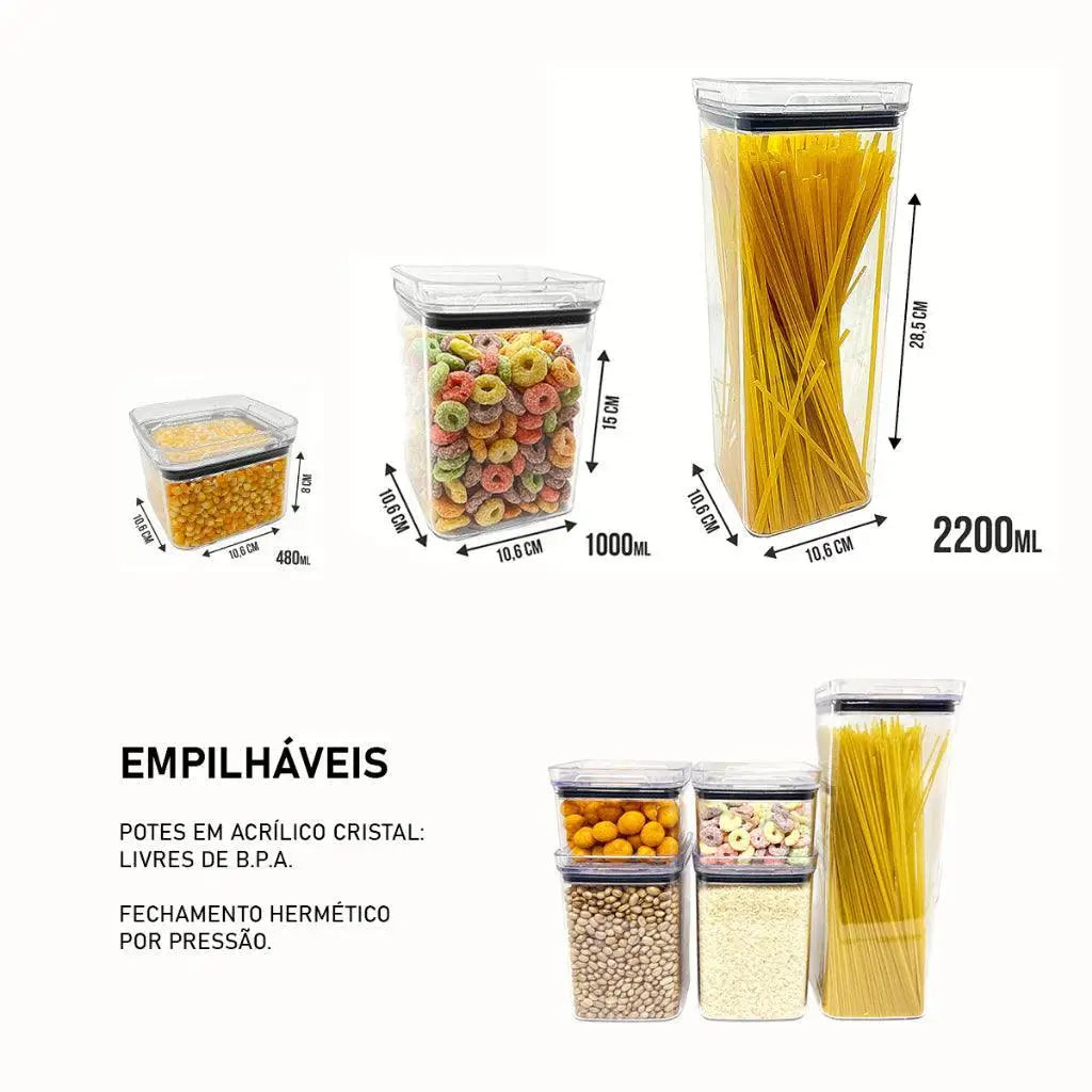 Potes Herméticos Empilháveis Ricaly | Kit 10 Peças Premium empilhável claro acrílico Cozinha & Gastronomia Compre
