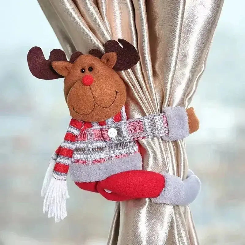 Prendedor cortina natalino com motivo de rena em vermelho para decoração festiva