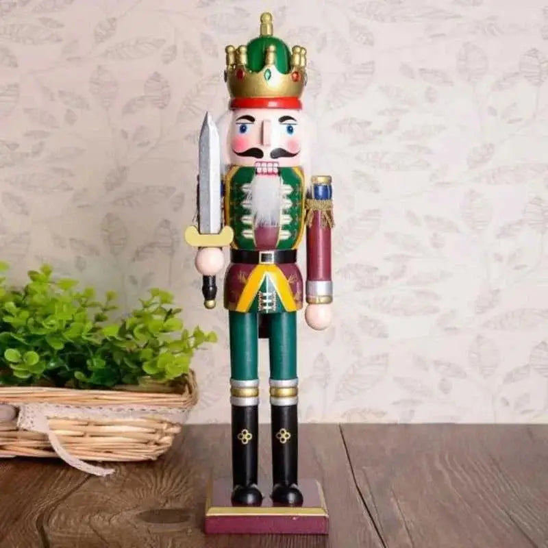 Boneco quebra-nozes de madeira pintado de 30cm para decoração natalina exclusiva Ricaly