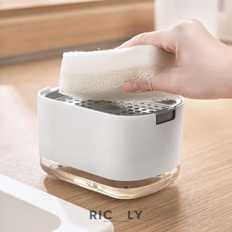 Ricaly CleanStation: Dispenser de Detergente e Porta Esponja Branco Simples