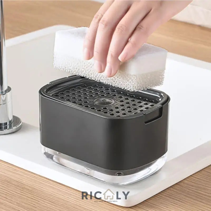 Ricaly CleanStation: Dispenser de Detergente e Porta Esponja Preto Simples