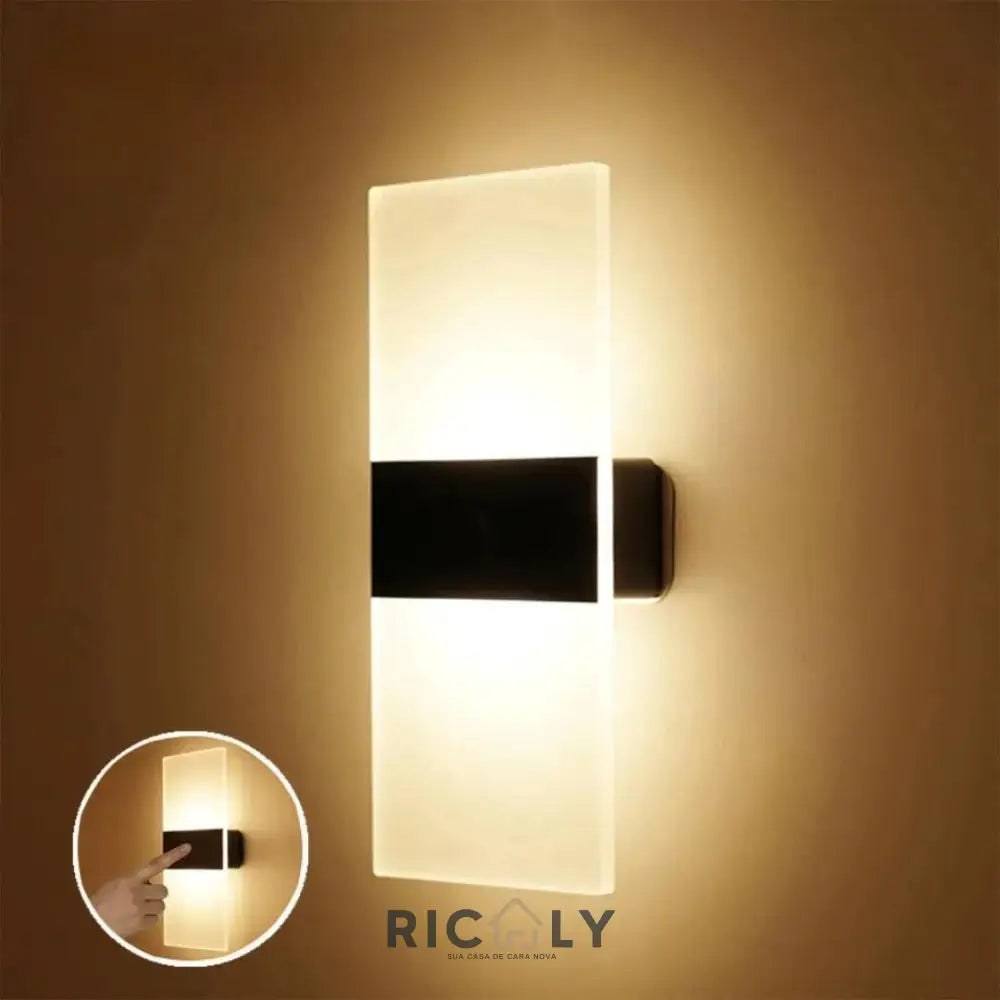 Ricaly Lumina: Arandela de Parede Transparente com Sensor de Movimento – Iluminação Inteligente e Elegante para Seu Espaço Preto Touch Branco Quente (2700-3500K)