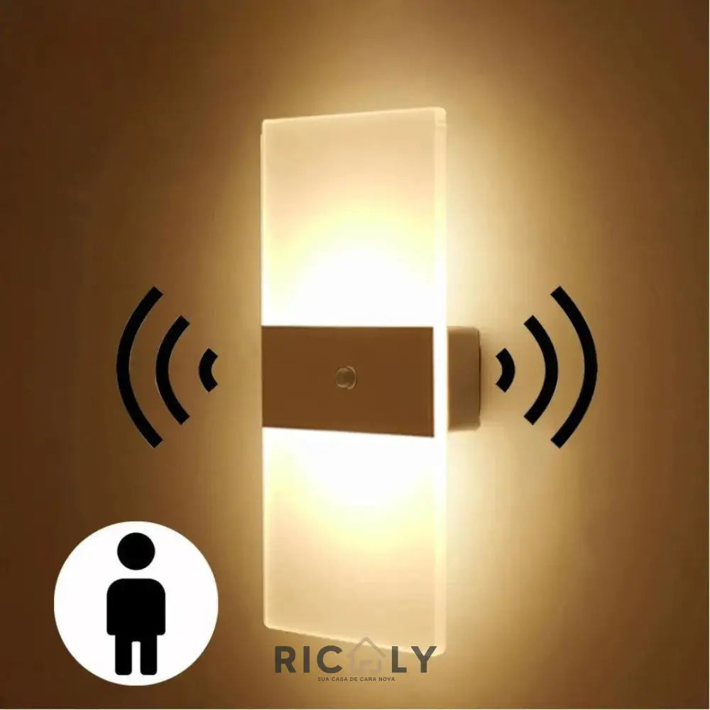 Ricaly Lumina: Arandela de Parede Transparente com Sensor de Movimento – Iluminação Inteligente e Elegante para Seu Espaço Branco Com Sensor Branco Quente (2700-3500K)