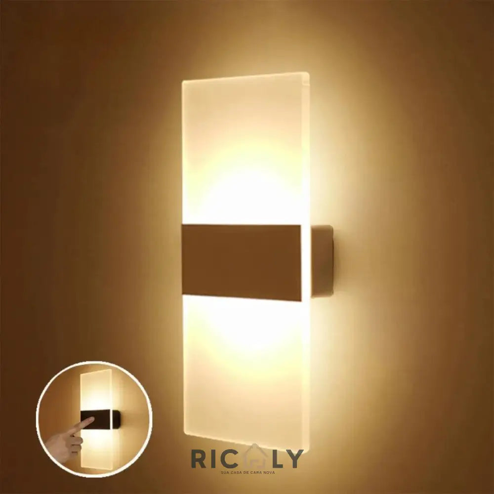 Ricaly Lumina: Arandela de Parede Transparente com Sensor de Movimento – Iluminação Inteligente e Elegante para Seu Espaço Branco Touch Branco Quente (2700-3500K)