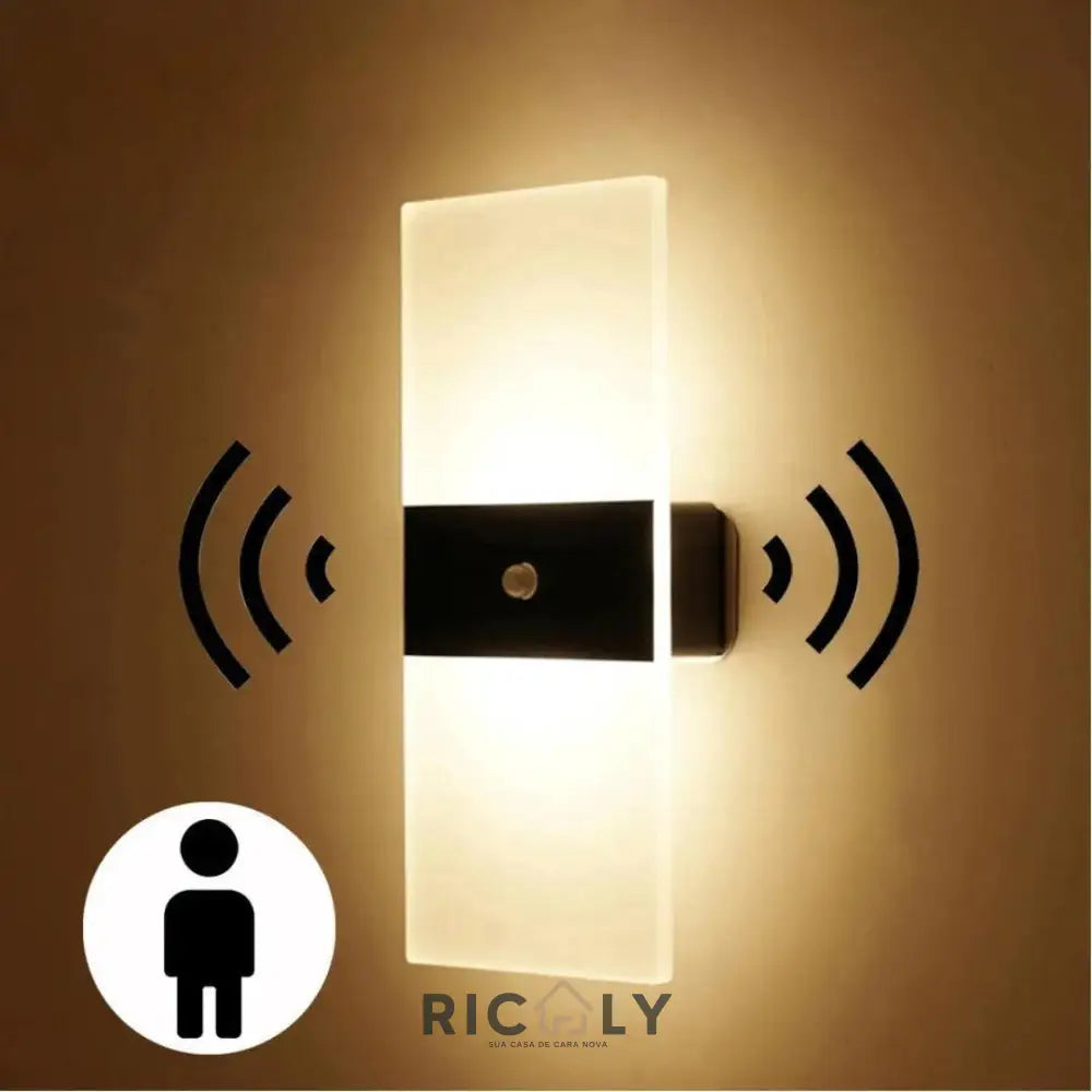 Ricaly Lumina: Arandela de Parede Transparente com Sensor de Movimento – Iluminação Inteligente e Elegante para Seu Espaço Preto Com Sensor Branco Quente (2700-3500K)