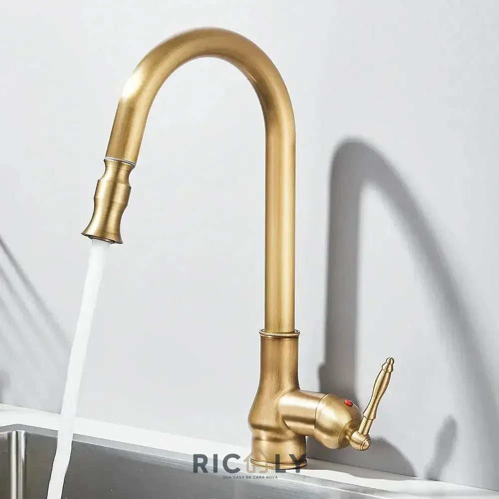 Ricaly Lumina: Torneira Monocomando Gourmet para Cozinha - Estilo e Praticidade - Dourado Escovado - Torneira de Cozinha