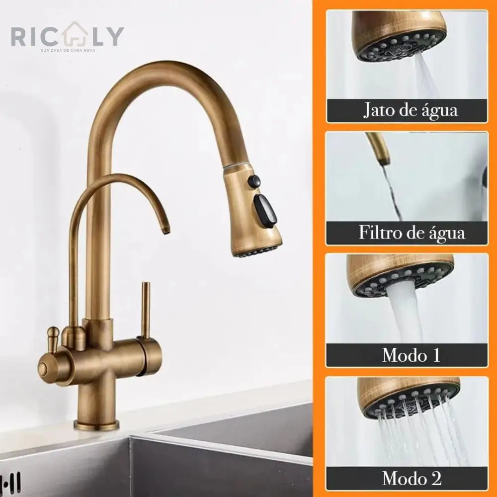 Ricaly Mistral: Torneira Monocomando com Filtro e Jato Extensível para Cozinha - Praticidade e Estilo - Torneira