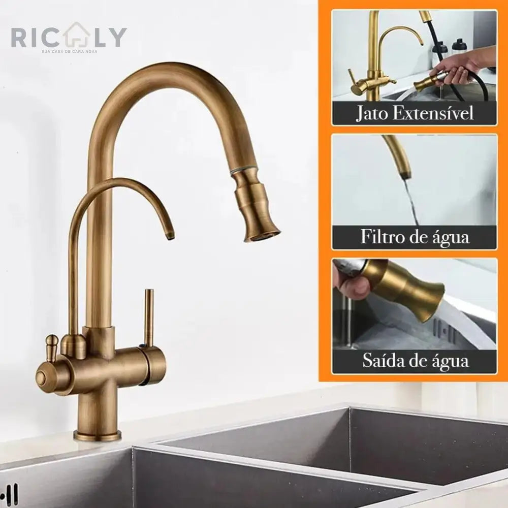 Ricaly Mistral: Torneira Monocomando com Filtro e Jato Extensível para Cozinha - Praticidade e Estilo - Torneira