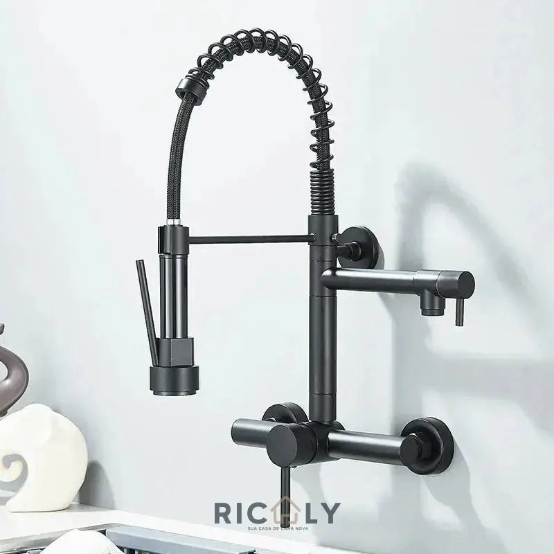 Ricaly: Torneira de Parede para Cozinha com Misturador Pull Out - Estilo e Praticidade! - Preto - Torneira de Cozinha