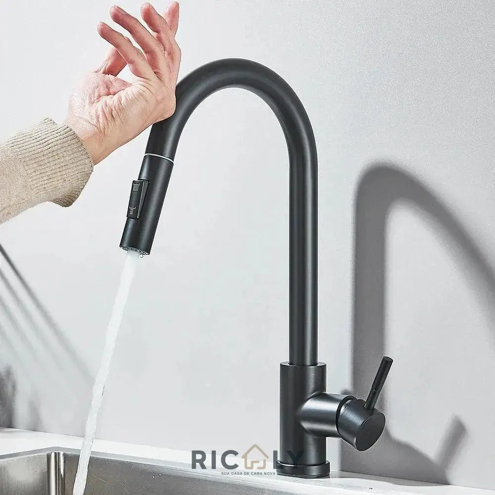 Ricaly: Torneira Elétrica Gourmet com Sensor Inteligente para Cozinha Moderna - Preto Escovado - Torneira de Cozinha