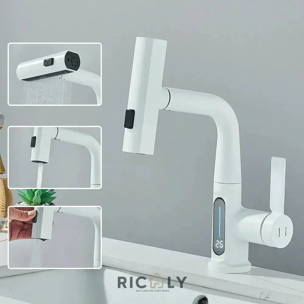 Ricaly: Torneira Gourmet Digital com Sensor de Temperatura - Tecnologia e Estilo para sua Cozinha - Branca - Torneira