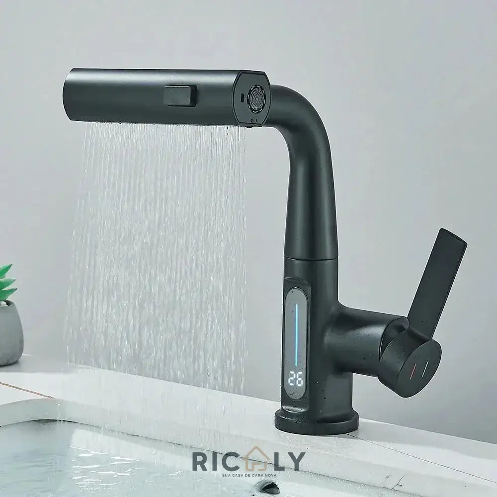 Ricaly: Torneira Gourmet Digital com Sensor de Temperatura - Tecnologia e Estilo para sua Cozinha - Preto - Torneira