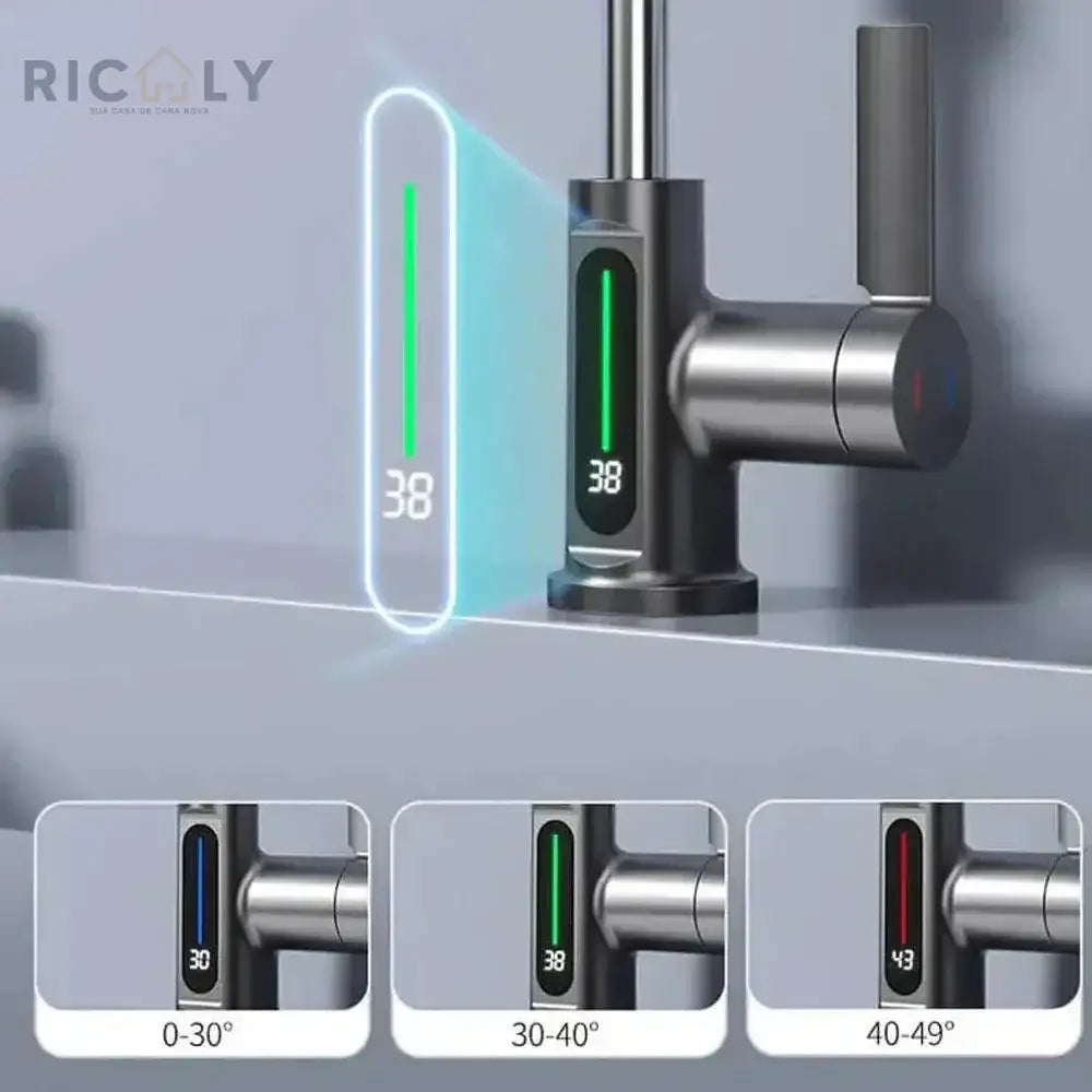 Ricaly: Torneira Gourmet Digital com Sensor de Temperatura - Tecnologia e Estilo para sua Cozinha - Torneira de Cozinha