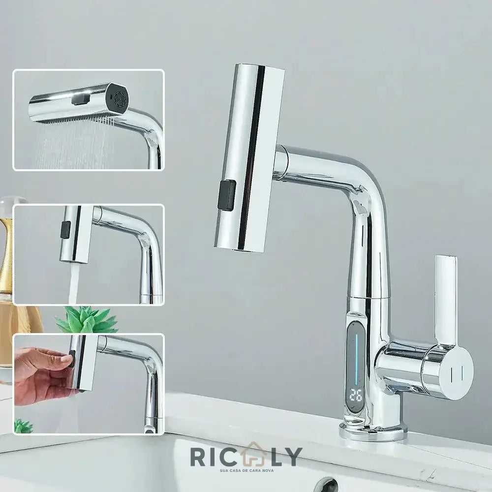 Ricaly: Torneira Gourmet Digital com Sensor de Temperatura - Tecnologia e Estilo para sua Cozinha - Cromado - Torneira