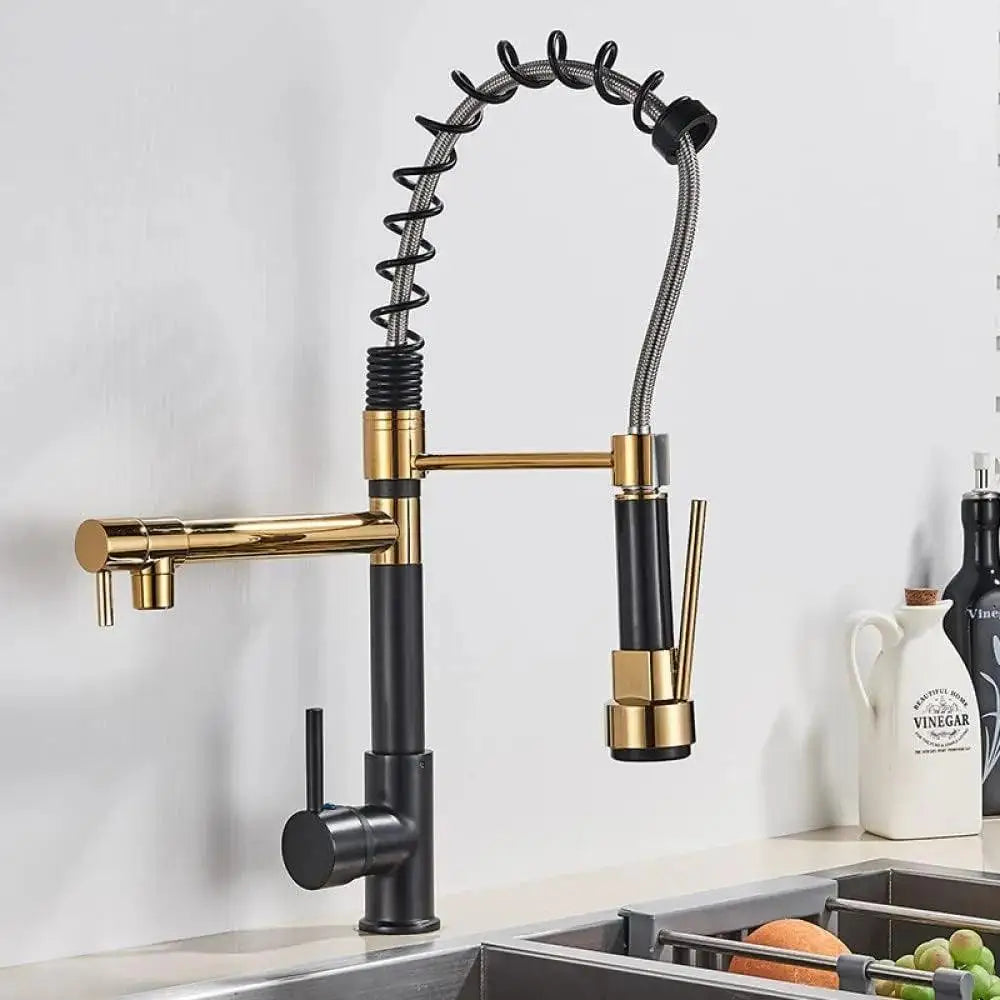 Ricaly Torneira Gourmet Monocomando Luxflow: Estilo e Praticidade para Sua Cozinha - Dourado Com Preto - Torneira