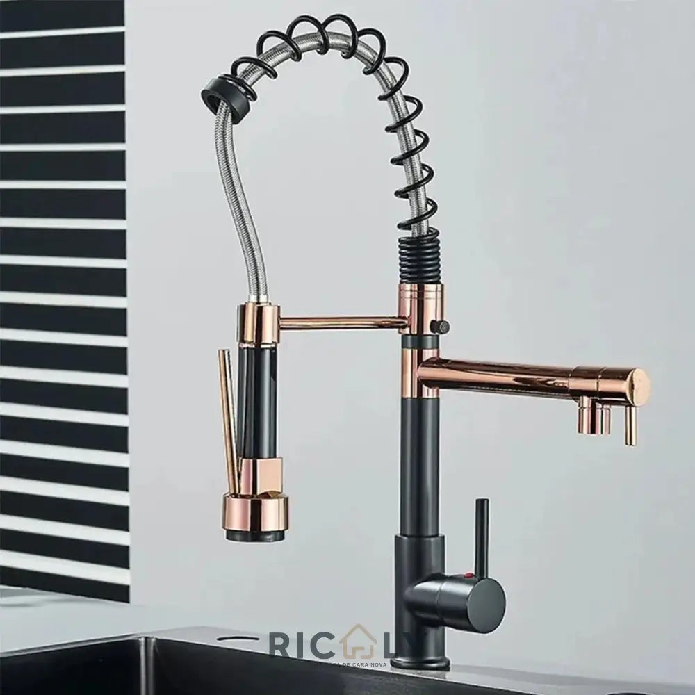 Ricaly Torneira Gourmet Monocomando Luxflow: Estilo e Praticidade para Sua Cozinha - Rose Com Preto - Torneira