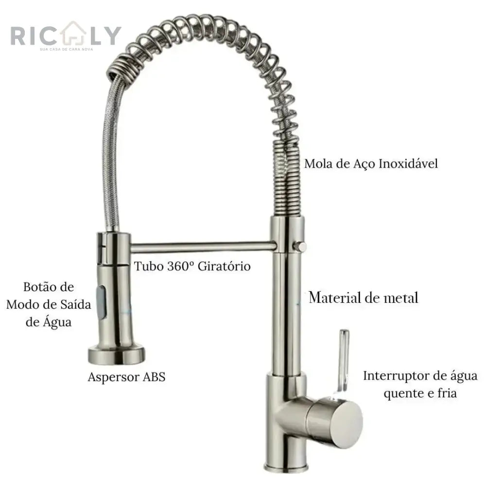 Ricaly Torneira Gourmet para Cozinha com Extensor - Água Quente e Fria para um Toque de Sofisticação - Torneira