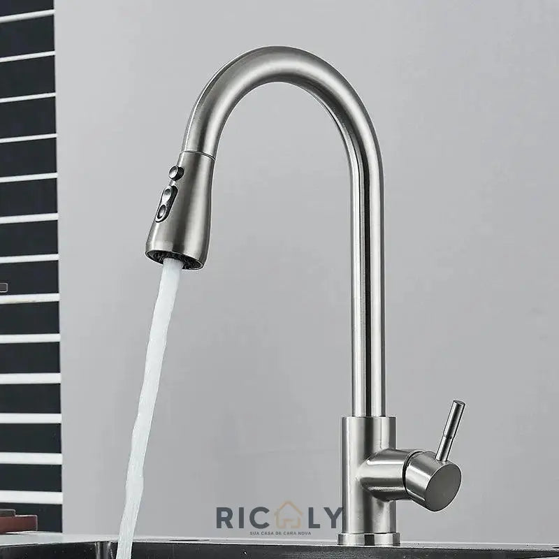 Ricaly: Torneira Monocomando de Cozinha em Níquel Escovado com Extensor - Estilo e Praticidade para Seu Lar - Cinza