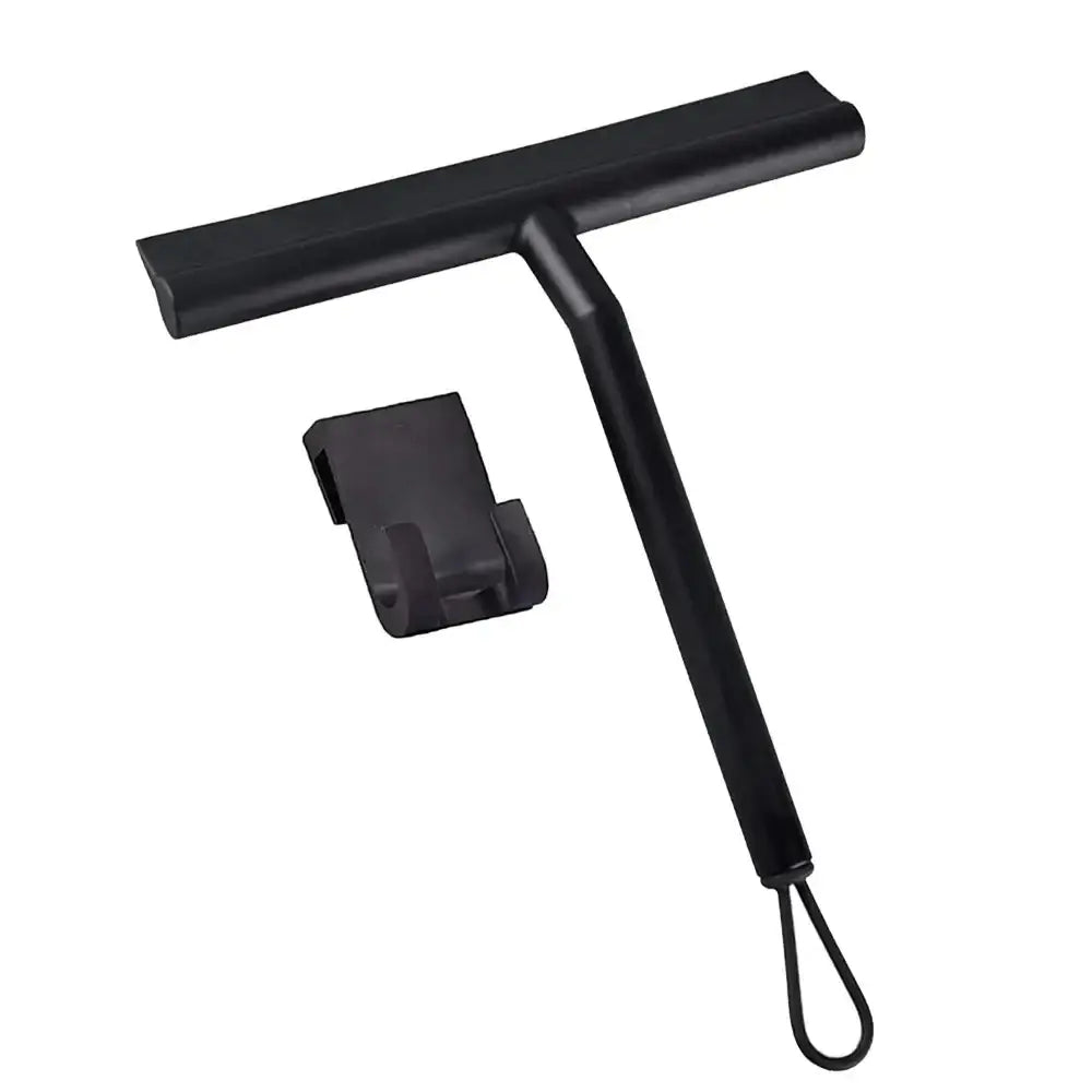 Squeegee preto com elástico para pendurar e suporte no produto Rodo Silicone Limpeza