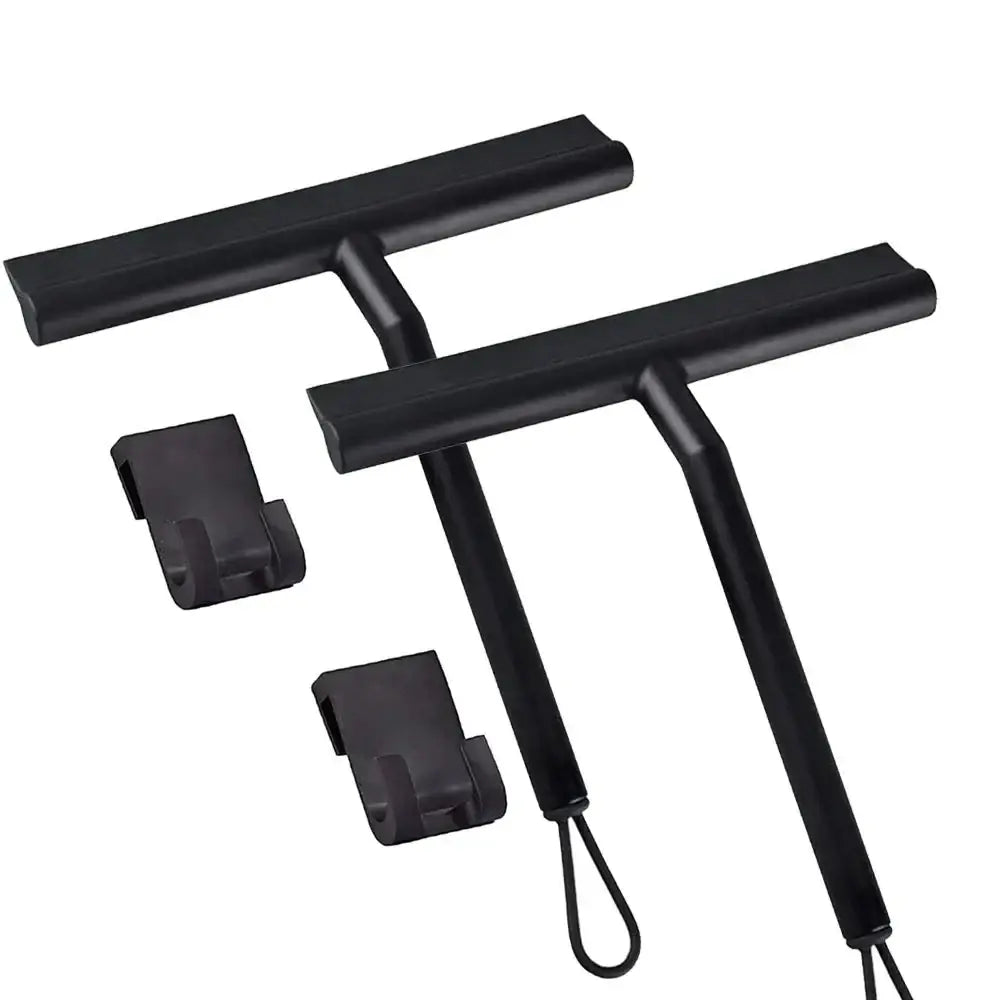Rodo de silicone preto com alças e ganchos de montagem para limpeza eficiente