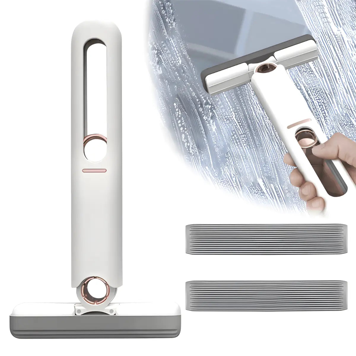 Imagem de mini esfregão absorvente branco com ferramentas de limpeza e pads de reposição