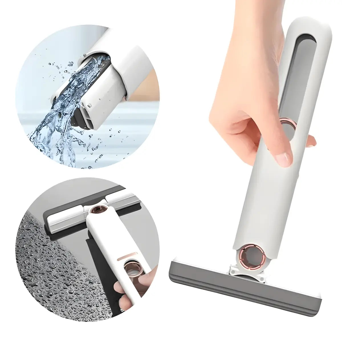 Imagem do Mini Esfregão Absorvente com demonstração de água e mop portátil auto-squeeze