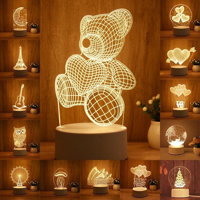 Night Light 3D Acrylic Led USB Hug Bear Night Lamp Bedroom Decor Valentine's Day Gift