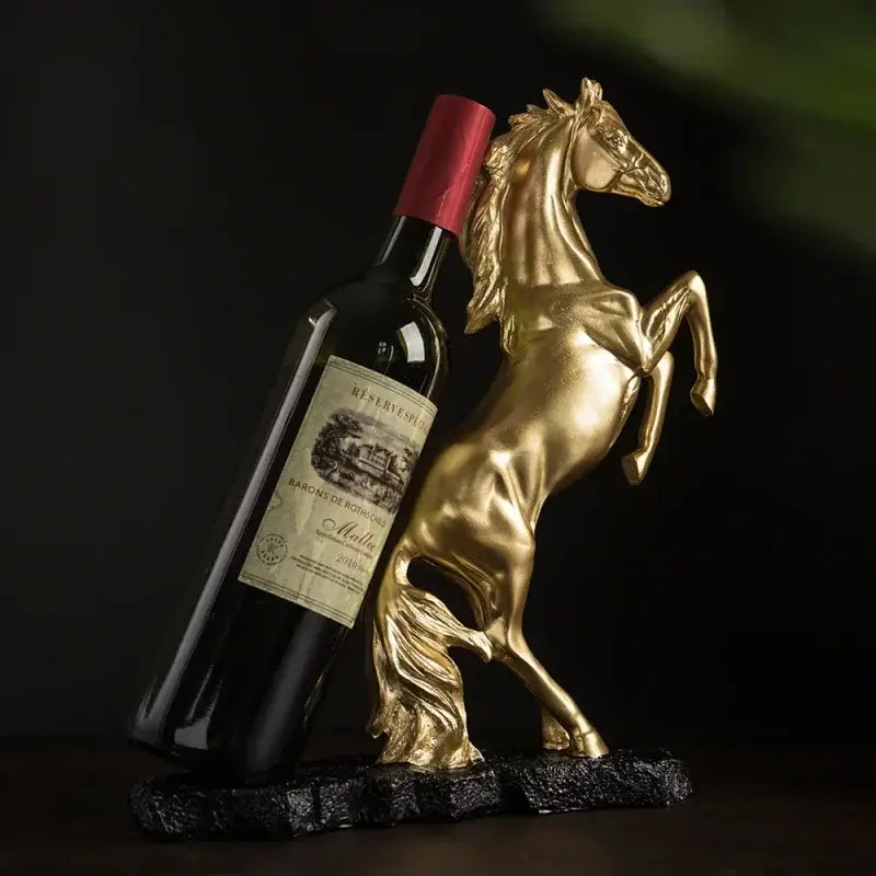 Cavalo guerreiro dourado suporte de vinho em resina elegante Lenogue Ricaly