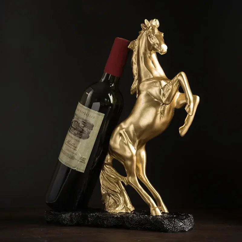 Suporte de vinho cavalo dourado em resina, elegante e resistente, Lenogue Ricaly