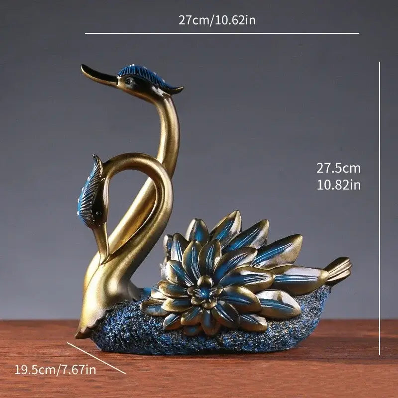 Escultura decorativa de cisne em metal dourado para suporte de garrafa de vinho