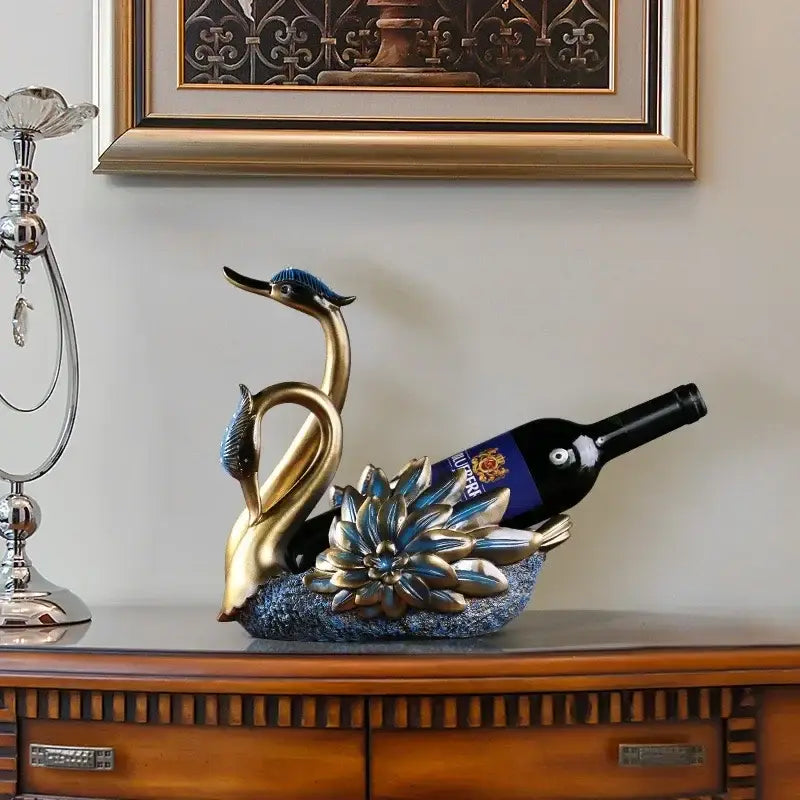 Suporte de garrafa de vinho em forma de cisne em metal dourado rústico Ricaly