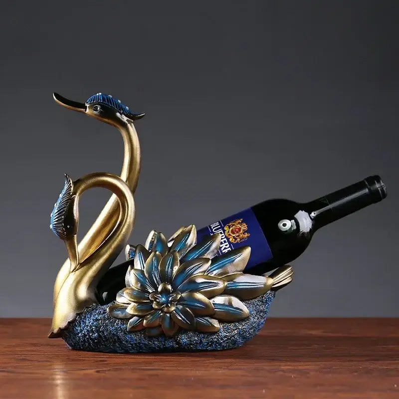Suporte de garrafa de vinho em forma de cisne metálico dourado rústico decorativo