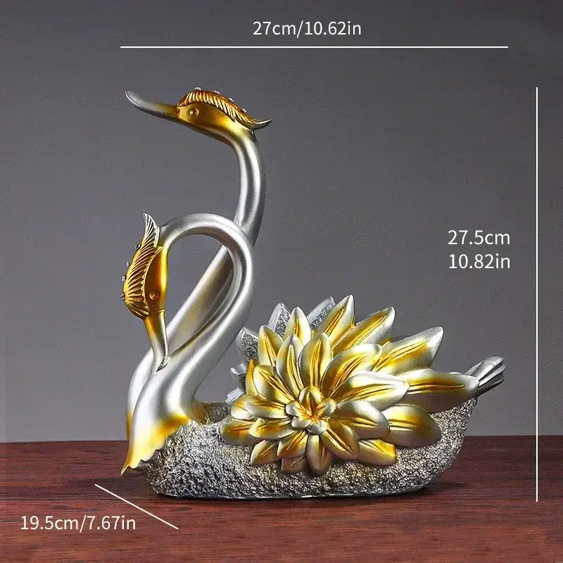 Escultura de cisne em prata e ouro para suporte de garrafa de vinho Ricaly